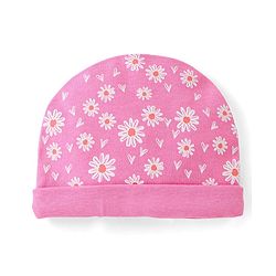 Babyhug 100% Cotton Floral Printed Cap Pink -Diameter 11 cm