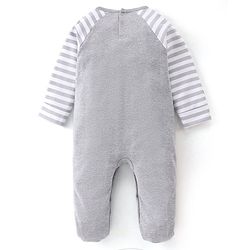 Babyhug Cotton Knit Full Sleeves Footed Sleepsuit Bear Printed - Grey