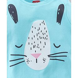 Babyhug Cotton Single Jersey Knit Full Sleeves Sleepsuit With Kitty Print - Blue