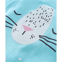 Babyhug Cotton Single Jersey Knit Full Sleeves Sleepsuit With Kitty Print - Blue