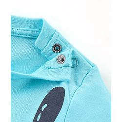 Babyhug Cotton Single Jersey Knit Full Sleeves Sleepsuit With Kitty Print - Blue
