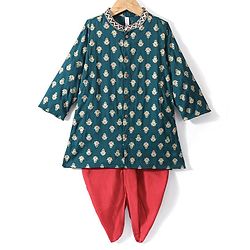 Babyhug Rayon Full Sleeves Kurta & Dhoti Set Foil Printed - Green