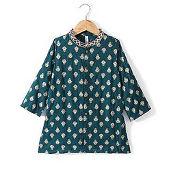 Babyhug Rayon Full Sleeves Kurta & Dhoti Set Foil Printed - Green