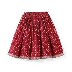 Babyhug Three Fourth Sleeves Foil Printed Long Kurta with Skirt and Dupatta - Red