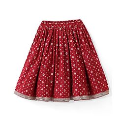 Babyhug Three Fourth Sleeves Foil Printed Long Kurta with Skirt and Dupatta - Red