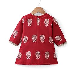 Babyhug Three Fourth Sleeves Foil Printed Long Kurta with Skirt and Dupatta - Red