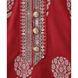 Babyhug Three Fourth Sleeves Foil Printed Long Kurta with Skirt and Dupatta - Red