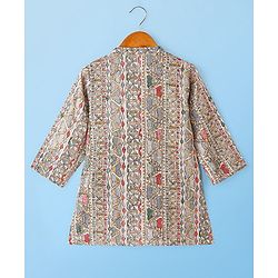 Babyhug 100% Cotton Woven Full Sleeves Kurta & Pyjama Set Ikat Print - Brown & White