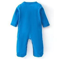 Babyhug Cotton Knit Full Sleeves Bear Printed Footed Sleepsuit - Blue