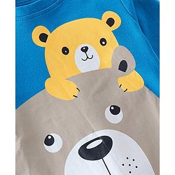 Babyhug Cotton Knit Full Sleeves Bear Printed Footed Sleepsuit - Blue