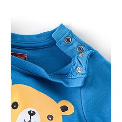 Babyhug Cotton Knit Full Sleeves Bear Printed Footed Sleepsuit - Blue