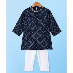 Babyhug 100% Cotton Full Sleeves Kurta & Pyjama Set Bandhani Print- Indigo