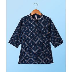 Babyhug 100% Cotton Full Sleeves Kurta & Pyjama Set Bandhani Print- Indigo