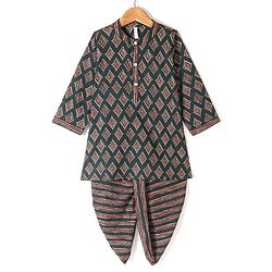 Babyhug 100% Cambric Full Sleeve Printed Kurta With Dhoti Set - Green