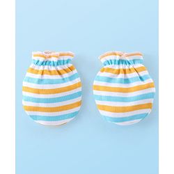 Babyhug 100% Cotton Knit Monkey Print Cap Mittens & Booties - Multicolour