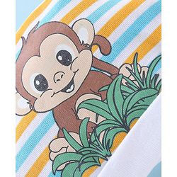 Babyhug 100% Cotton Knit Monkey Print Cap Mittens & Booties - Multicolour