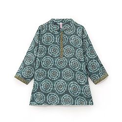 Babyhug 100% Cotton Knit Full Sleeves Printed Kurta & Dhoti Set -  Teal Blue