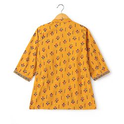 Babyhug 100% Cotton Woven Full Sleeves Floral Printed Kurta Dhoti Set - Mustard