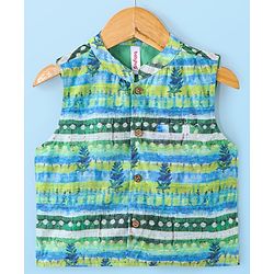 Babyhug Cotton Dobby Full Sleeves Kurta with Dhoti & Printed Jacket - White