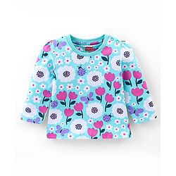 Babyhug Cotton Knit Single Jersey Full Sleeves Night Suit With Floral Print - Blue