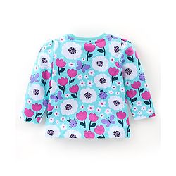 Babyhug Cotton Knit Single Jersey Full Sleeves Night Suit With Floral Print - Blue