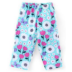Babyhug Cotton Knit Single Jersey Full Sleeves Night Suit With Floral Print - Blue