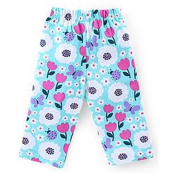 Babyhug Cotton Knit Single Jersey Full Sleeves Night Suit With Floral Print - Blue
