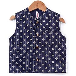Babyhug Cotton Woven Full Sleeves Kurta & Pajama Set with Jacket Argyle Print - Maroon & Blue