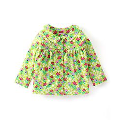 Babyhug Cotton Knit Single Jersey Full Sleeves Night Suit With Floral Print - Green