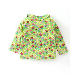 Babyhug Cotton Knit Single Jersey Full Sleeves Night Suit With Floral Print - Green