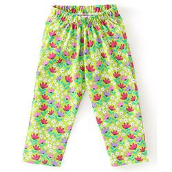 Babyhug Cotton Knit Single Jersey Full Sleeves Night Suit With Floral Print - Green