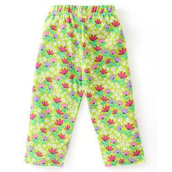 Babyhug Cotton Knit Single Jersey Full Sleeves Night Suit With Floral Print - Green