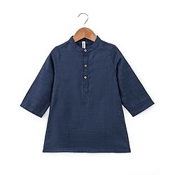Babyhug 100% Cotton Woven Full Sleeves Solid Colour  Kurta Pyjama Set with Printed Jacket - Blue