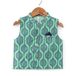 Babyhug 100% Cotton Woven Full Sleeves Solid Colour  Kurta Pyjama Set with Printed Jacket - Blue