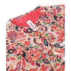 Babyhug 100% Cotton Knit Full Sleeves Kurta Pyjama Set with Printed Jacket - Peach