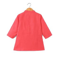 Babyhug 100% Cotton Knit Full Sleeves Kurta Pyjama Set with Printed Jacket - Peach