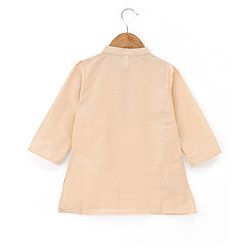 Babyhug 100% Cotton Woven Full Sleeves Solid Kurta Pyjama Set with Floral Printed Jacket - Beige