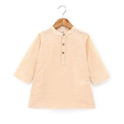 Babyhug 100% Cotton Woven Full Sleeves Solid Kurta Pyjama Set with Floral Printed Jacket - Beige