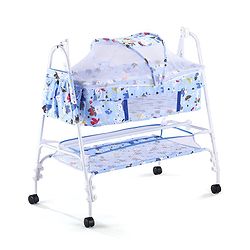 Babyhug Cozy Cloud Baby Cradle with Mosquito Net & Storage Basket - Blue