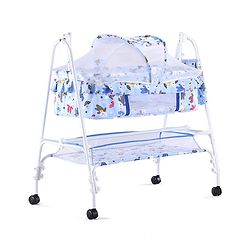 Babyhug Cozy Cloud Baby Cradle with Mosquito Net & Storage Basket - Blue