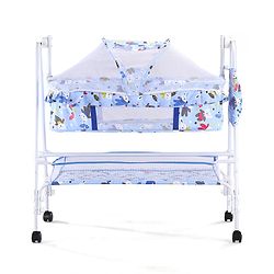Babyhug Cozy Cloud Baby Cradle with Mosquito Net & Storage Basket - Blue