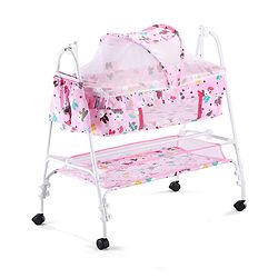 Babyhug Cozy Cloud Baby Cradle with Mosquito Net & Storage Basket - Blue