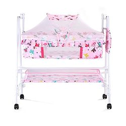 Babyhug Cozy Cloud Baby Cradle with Mosquito Net & Storage Basket - Blue