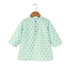 Babyhug Woven Full Sleeves Foil Floral Print Ethnic Kurta & Pajama Set - Light Green & Maroon