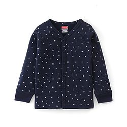 Babyhug Cotton Front Open Full Sleeve Vest and Legging Thermal Wear Star Printed Combo Set - Navy Blue