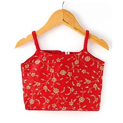 Babyhug Sleeveless Floral Embroidered Choli with Net Layered Lehenga and Dupatta Set - Red