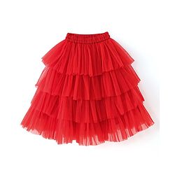 Babyhug Sleeveless Floral Embroidered Choli with Net Layered Lehenga and Dupatta Set - Red