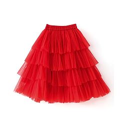 Babyhug Sleeveless Floral Embroidered Choli with Net Layered Lehenga and Dupatta Set - Red