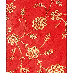 Babyhug Sleeveless Floral Embroidered Choli with Net Layered Lehenga and Dupatta Set - Red