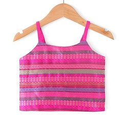Babyhug Woven Sleeveless Zari Design Choli with Lehenga & Dupatta Golden Foil Embroidery- Fuchsia